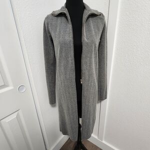 Zara Trafaluc Herringbone Zip Front Raw Hem Duster